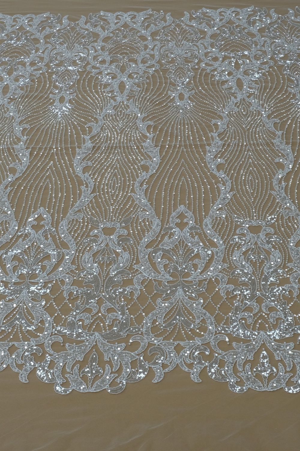 Wedding Dress Fabric [ 24815 ] Tulle Emb BeadCord-37814-137-White-5 per Meter