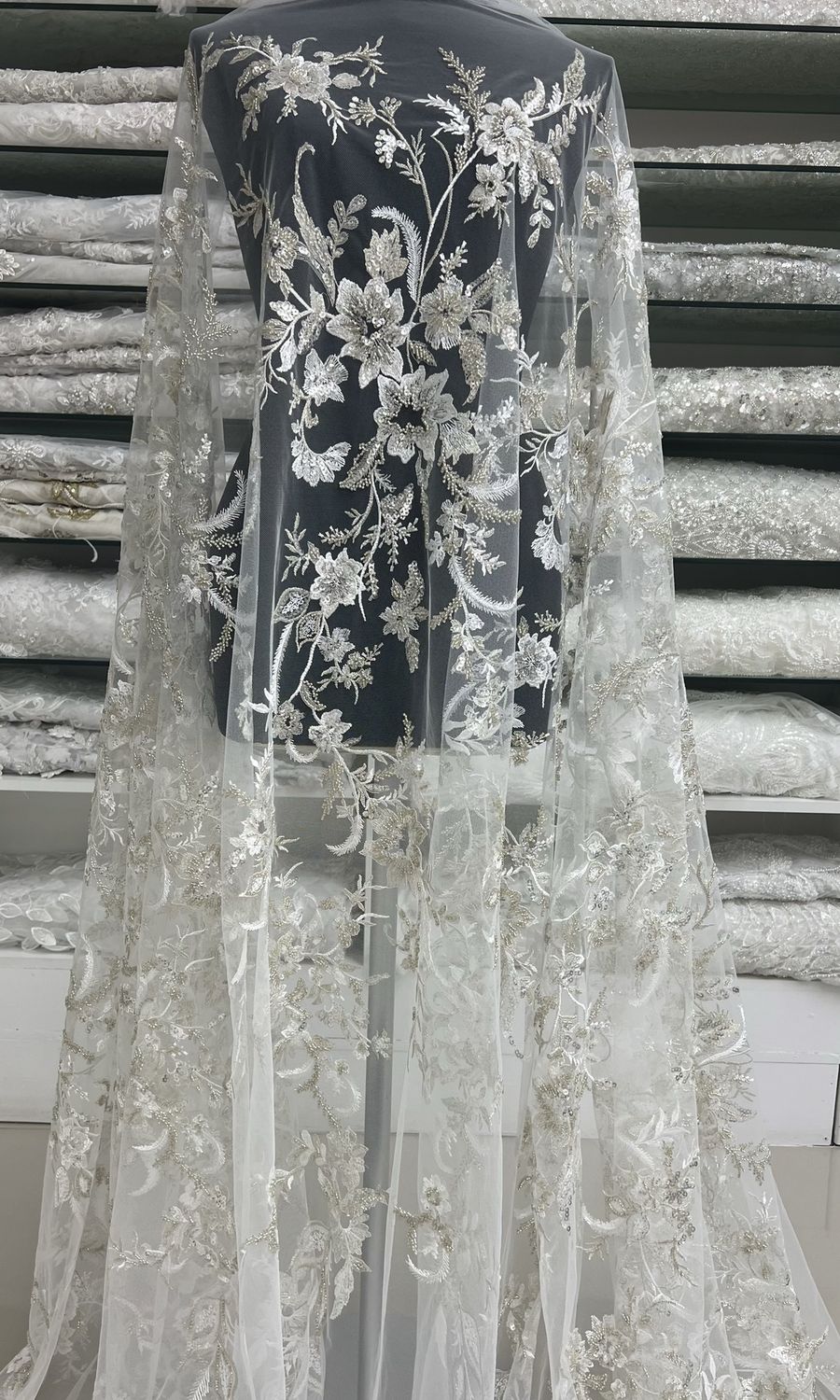 Wedding Dress Fabric [ 23322 ] Tulle Emb Beaded-TUEB-137-WHITE-01 per Meter