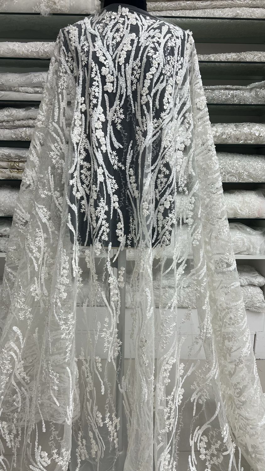 Wedding Dress Fabric [ 24027 ] Tulle Emb Beaded-Z126400V-BS-135-03-IVORY+WHITE per Meter
