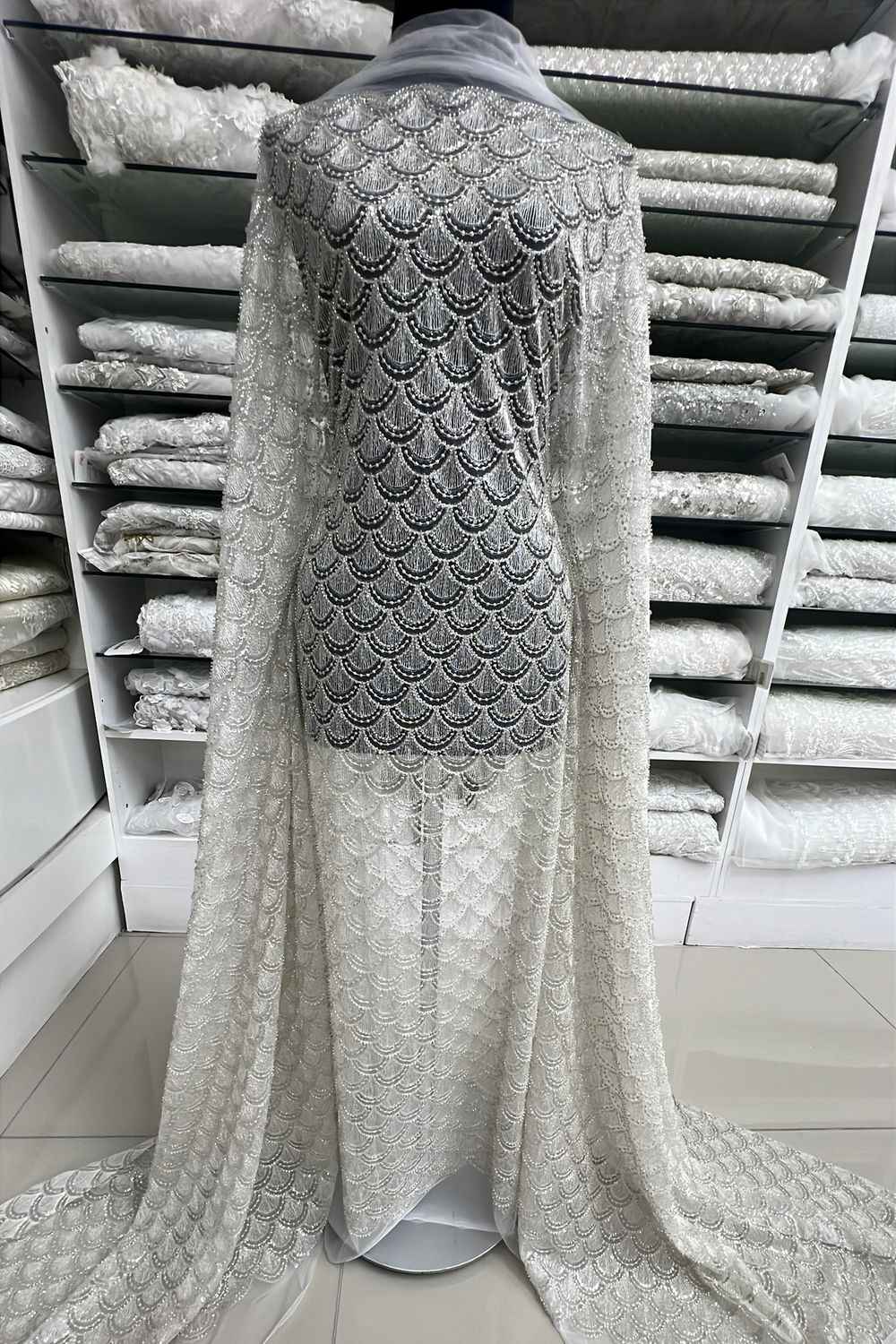 Wedding Dress Fabric [ 23459 ] TUEBM-Tulle Emb Beaded Metalic-132-Ivory-02 per Meter