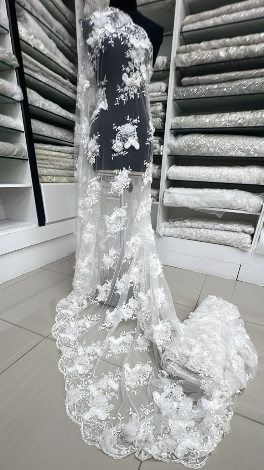 Wedding Dress Fabric [ TUB-ROR10523-2 ] Tulle Beaded 137 - Ivory per Meter
