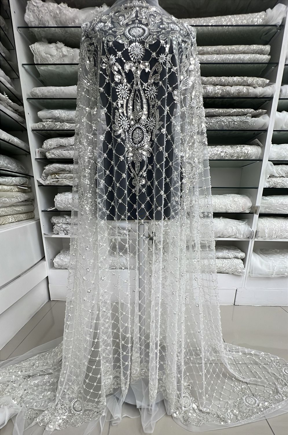 Wedding Dress Fabric [ 25034 ] Tulle Emb Beaded-GZ-39597-137-White-03 per Meter