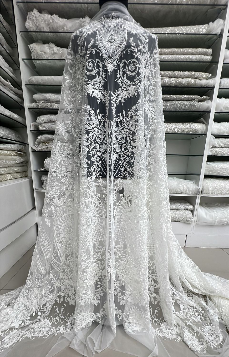 Wedding Dress Fabric [ 24334 ] TulleEmbBead-36278-137-04-Ivory per Meter