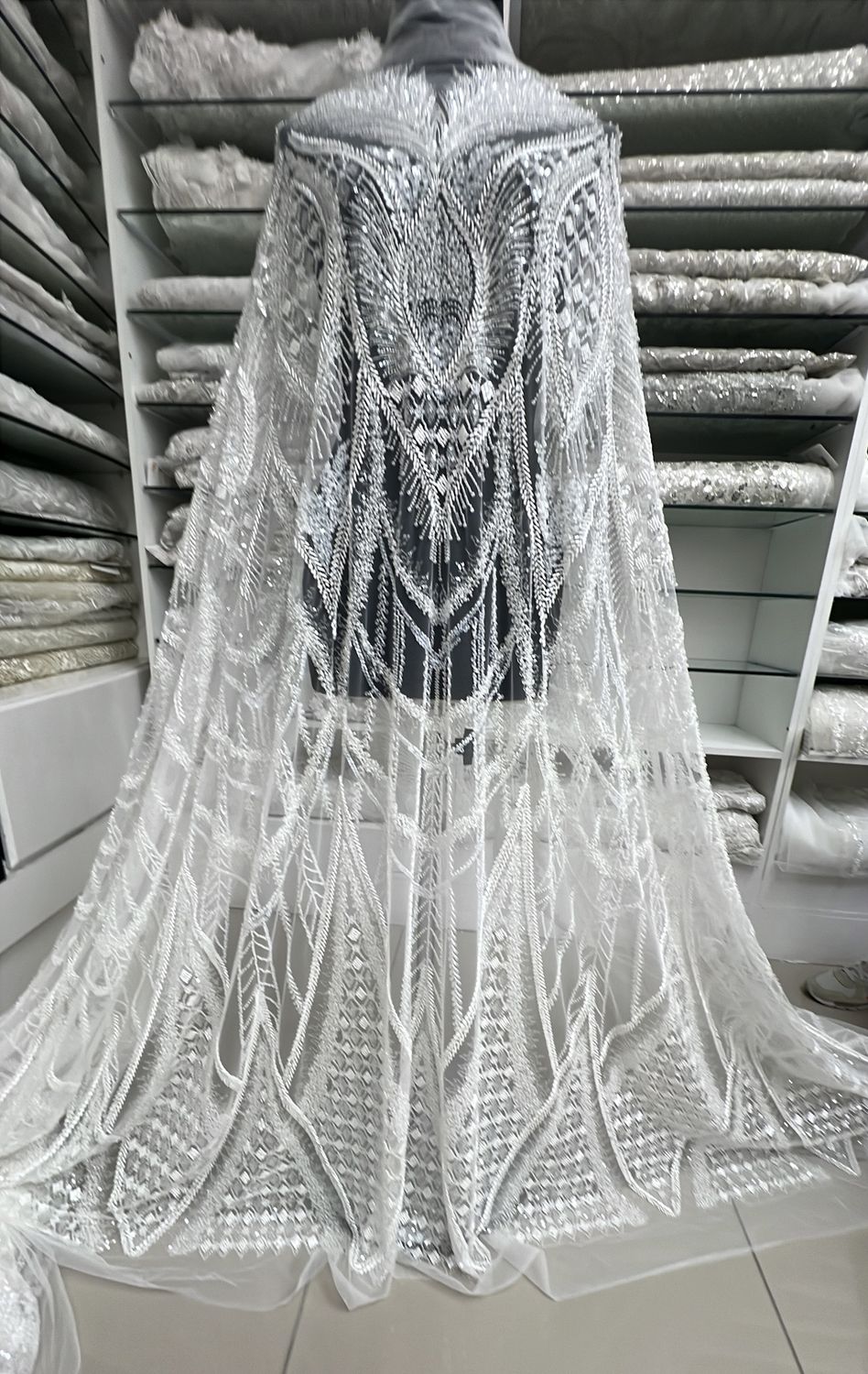 [ 25270 ] Tulle Emb Beaded-137-06-Off White per Meter
