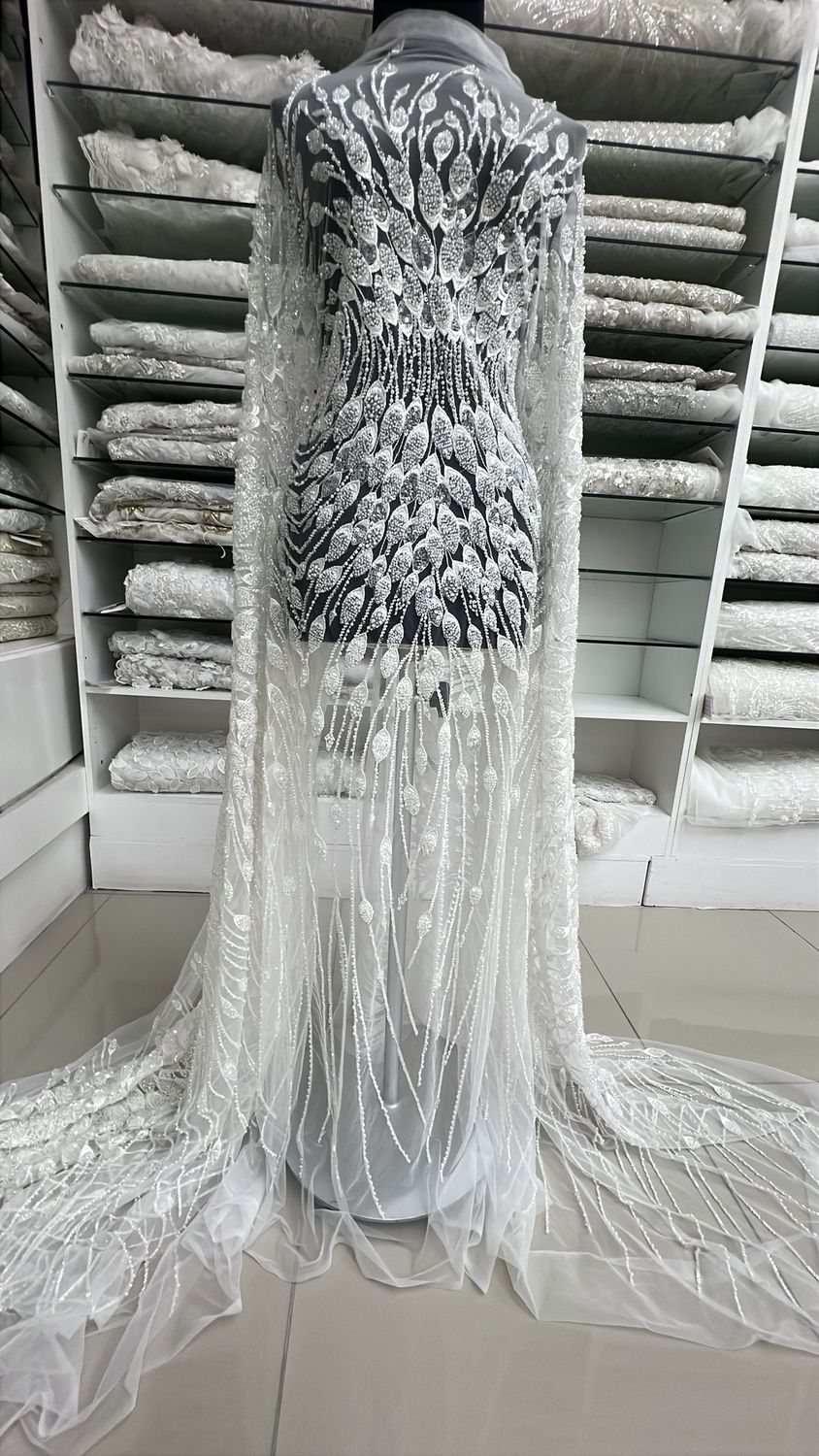 Wedding Dress Fabric [ 25269 ] Tulle Emb Beaded-137-05-Off White per Meter