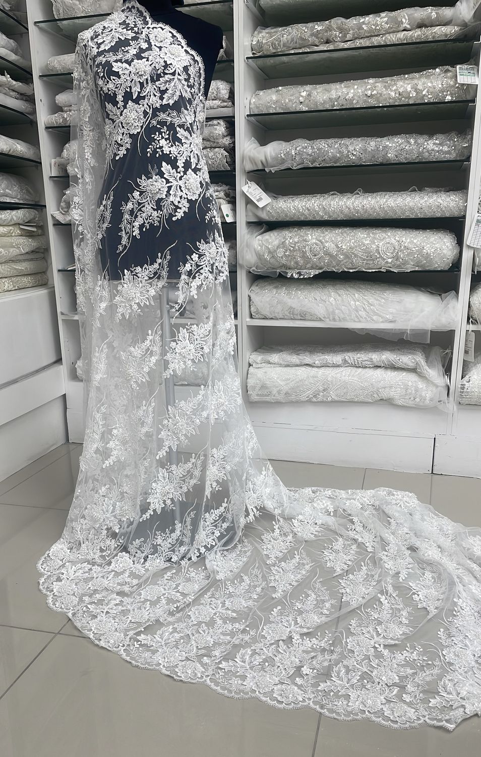 Wedding Dress Fabric [ TEBC-WL-83670-1 ] TulleEmbBeadCord137cmDoubleBorder-WHITE per Meter
