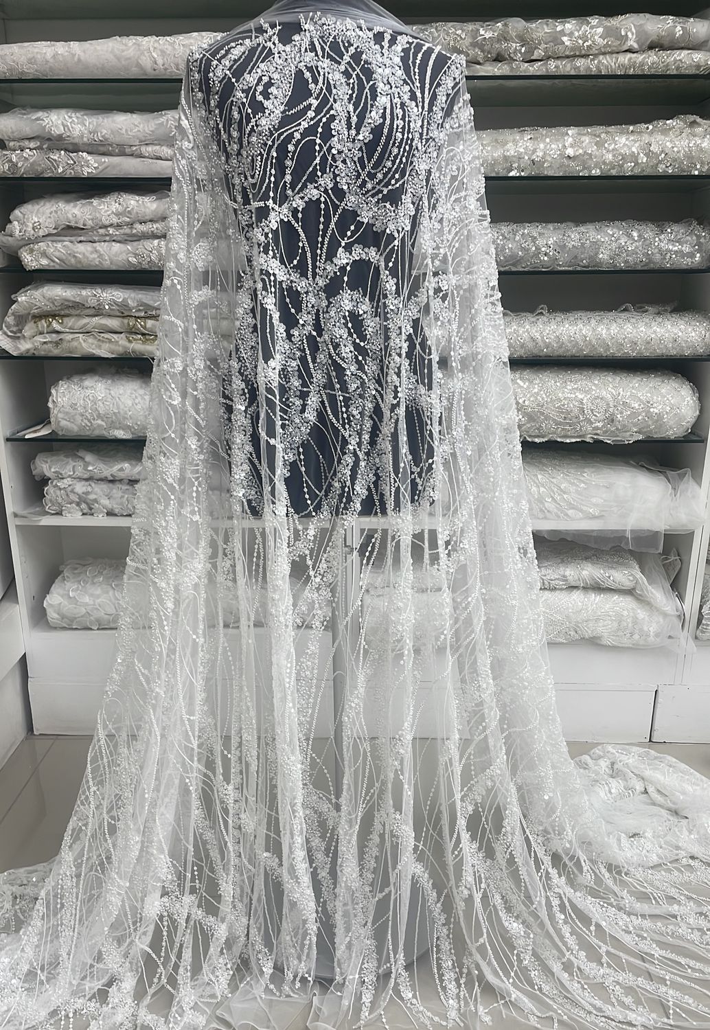 Wedding Dress Fabric [ 25254 ] Tulle Emb Beaded-137-10-Off White per Meter