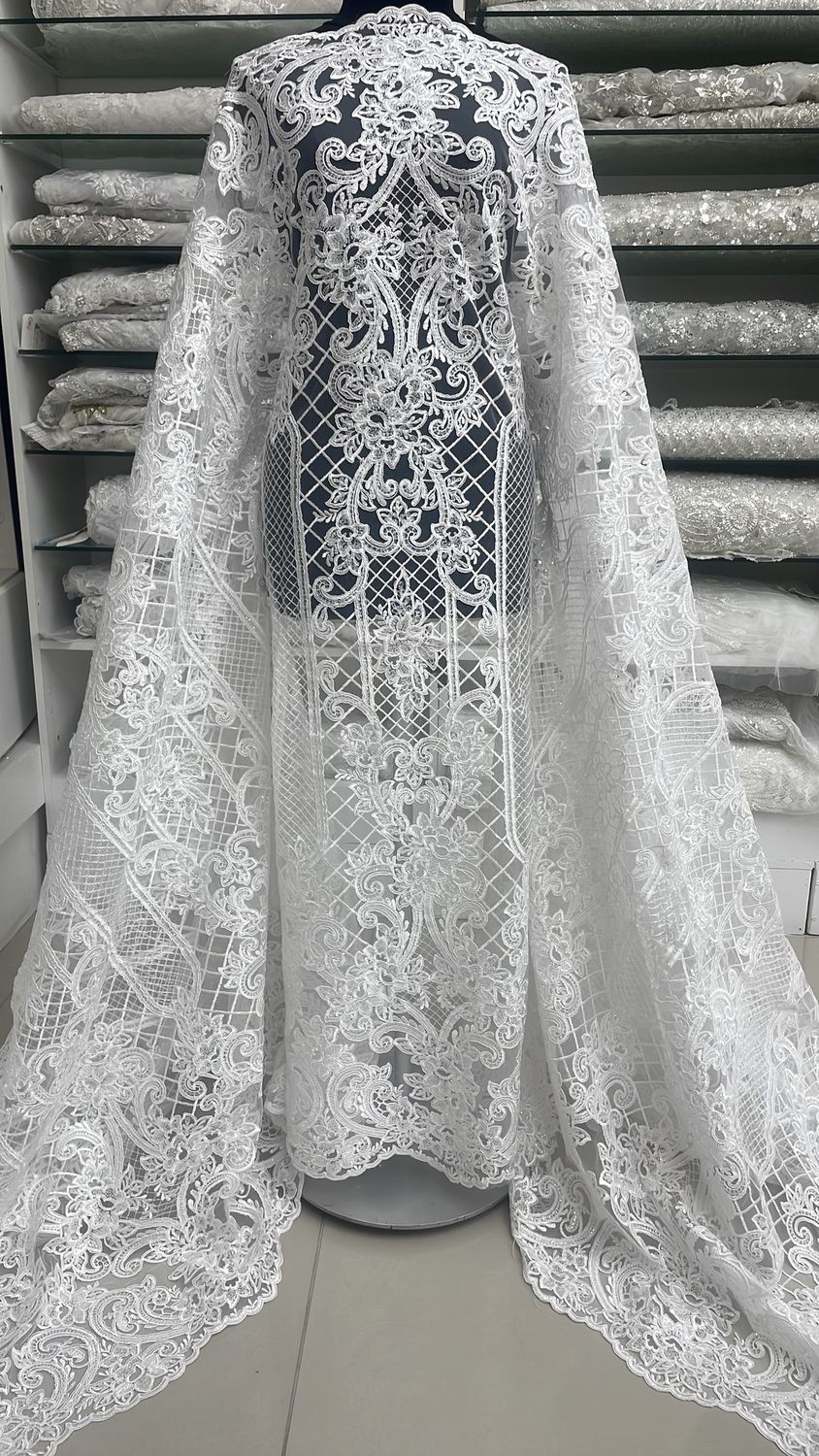 Wedding Dress Fabric Tulle Embroidered Applique Beaded Cord/137cm/5g/Wh per Meter