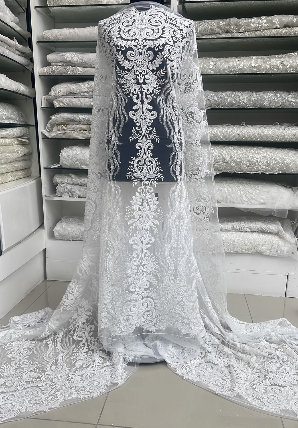 Wedding Dress Fabric [ 24338 ] TulleEmbBead-36280-137-01-White per Meter