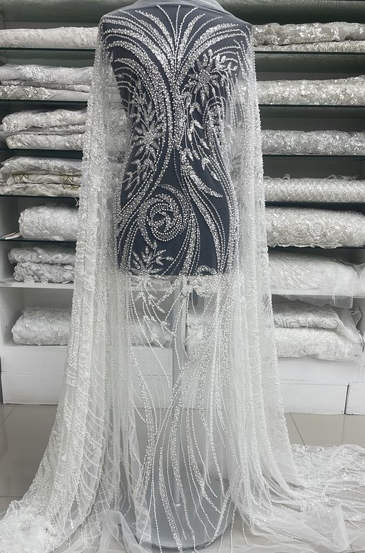 Ivory 3d Emb Beaded Tulle Eb1082