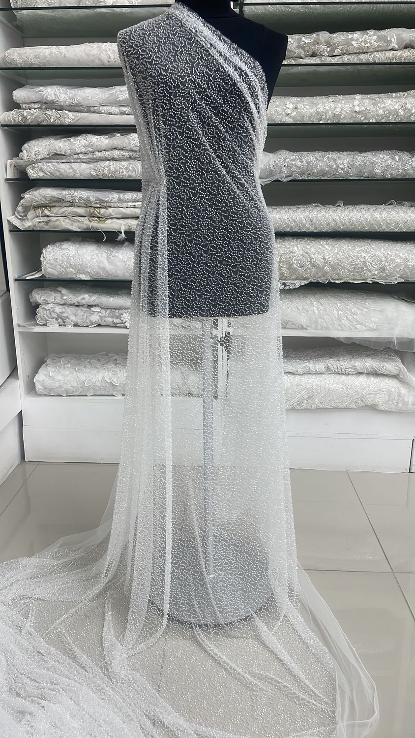 Wedding Dress Fabric [ 25273 ] Tulle Valentino Beaded-137-02-White per Meter