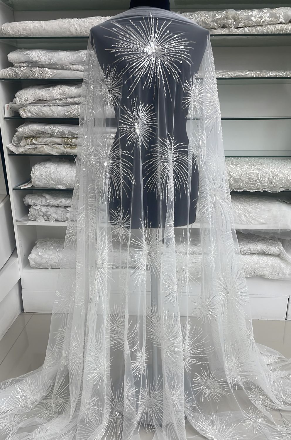 Wedding Dress Fabric [ 23455 ] TUEB-Tulle Emb Beaded-132-Ivory-02 per Meter
