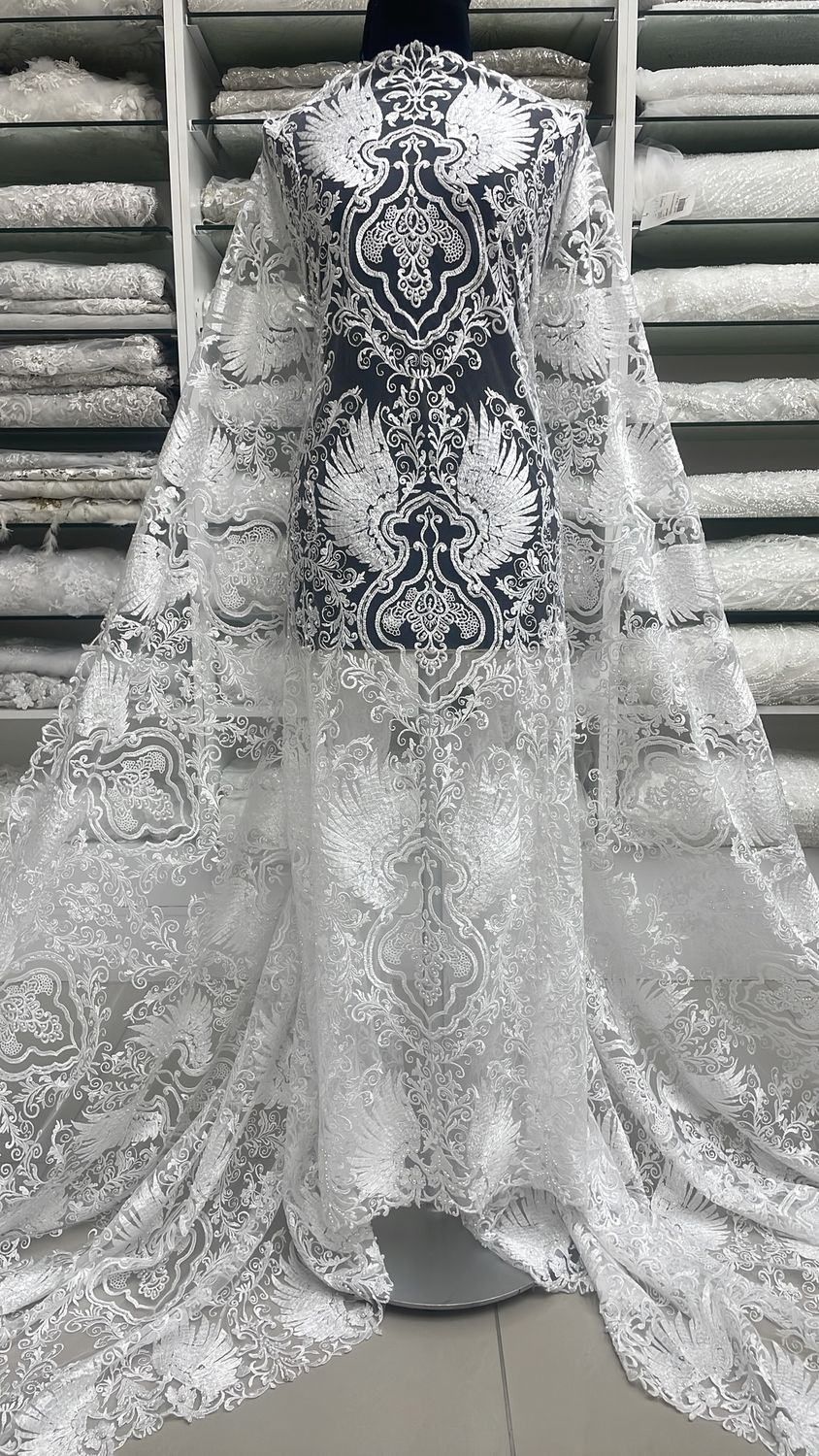 Wedding Dress Fabric [ TEB-ES-10471-W ] TulleEmbBead137cm-WHITE per Meter
