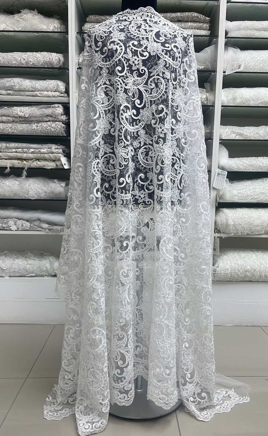 Wedding Dress Fabric [ TEBC-WL-83186-1 ] Tulle Emb Bead Cord 137cm White per Meter