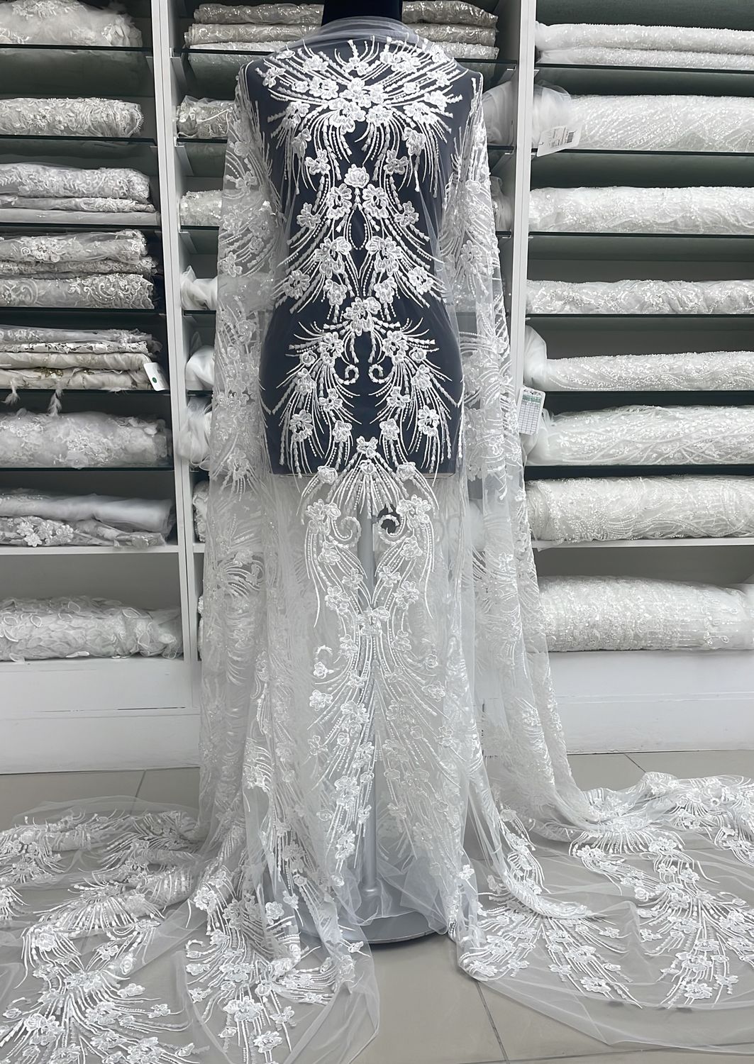 Wedding Dress Fabric [ 17949 ] Tulle Embroidered Beaded/137cm/5g/WHITE per Meter