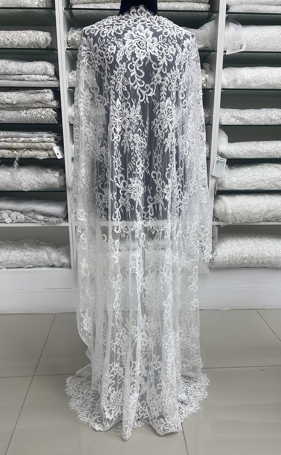 Wedding Dress Fabric [ 16572 ] Lace Chantilly Corded Beaded/137cm/5g/IVORY per Meter