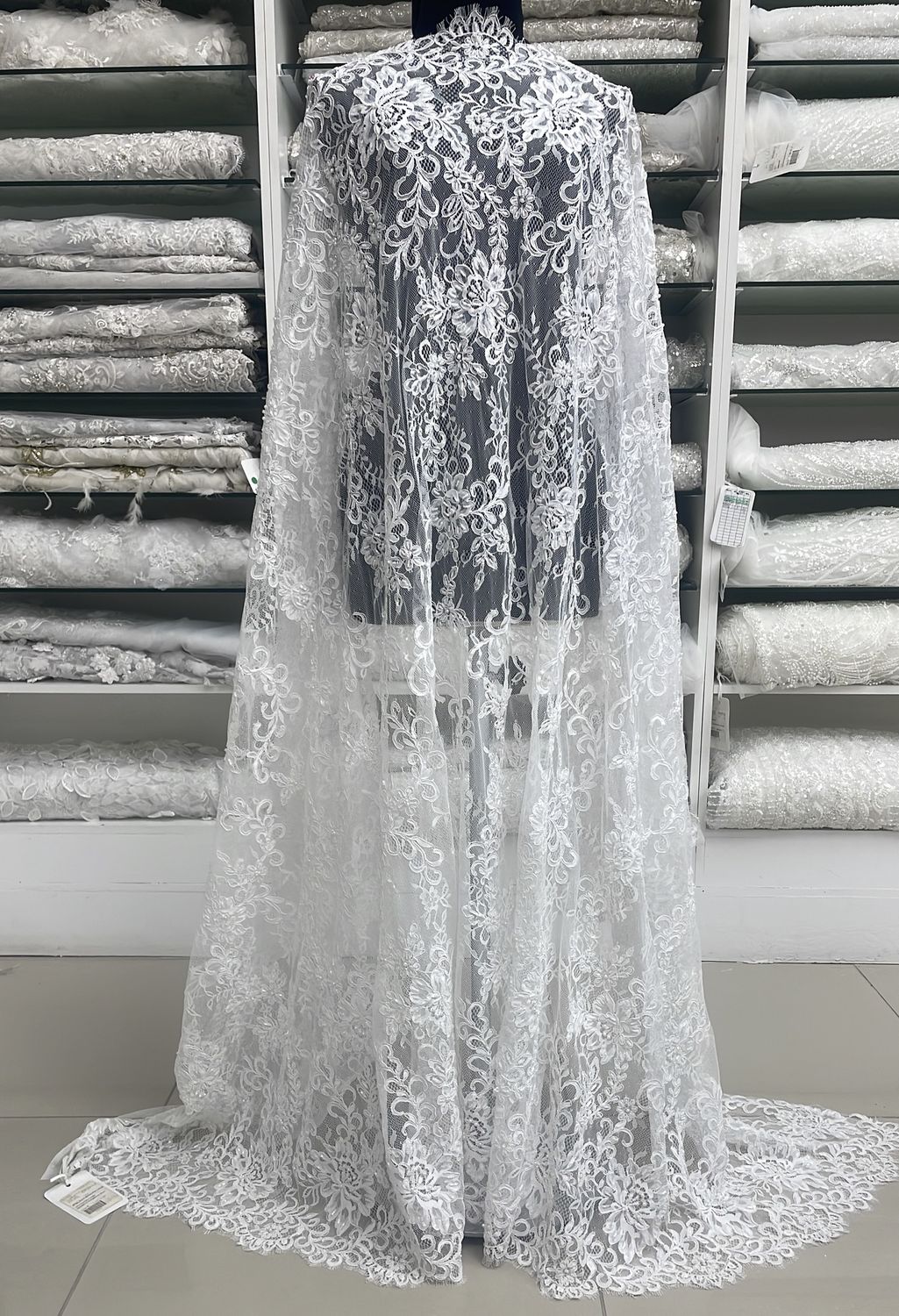Wedding Dress Fabric [ 16589 ] Lace Chantilly Corded Beaded/137cm/5g/Winter White per Meter