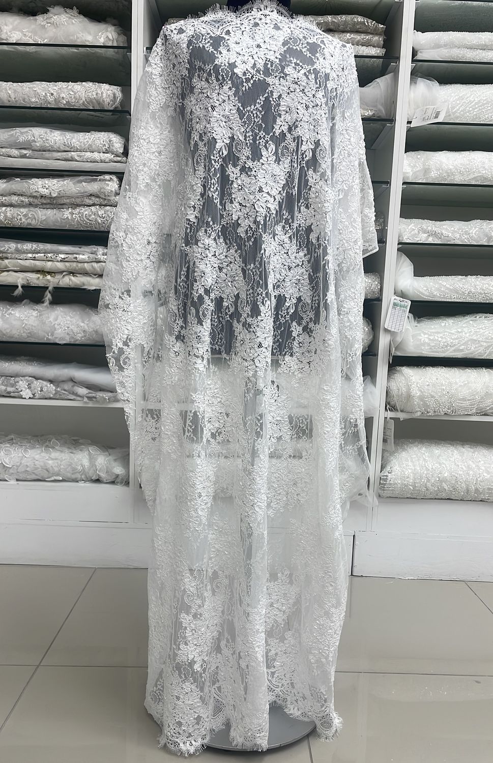 Wedding Dress Fabric Lace Chantilly Corded Beaded/137cm/10g/WHITE per Meter