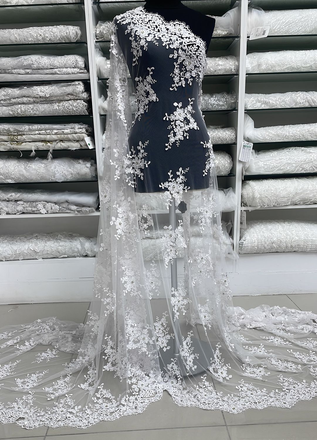 Wedding Dress Fabric [ TUB-ROR12071-01 ] Tulle Emb Beaded 137-WWhiteGuipure Borde per Meter