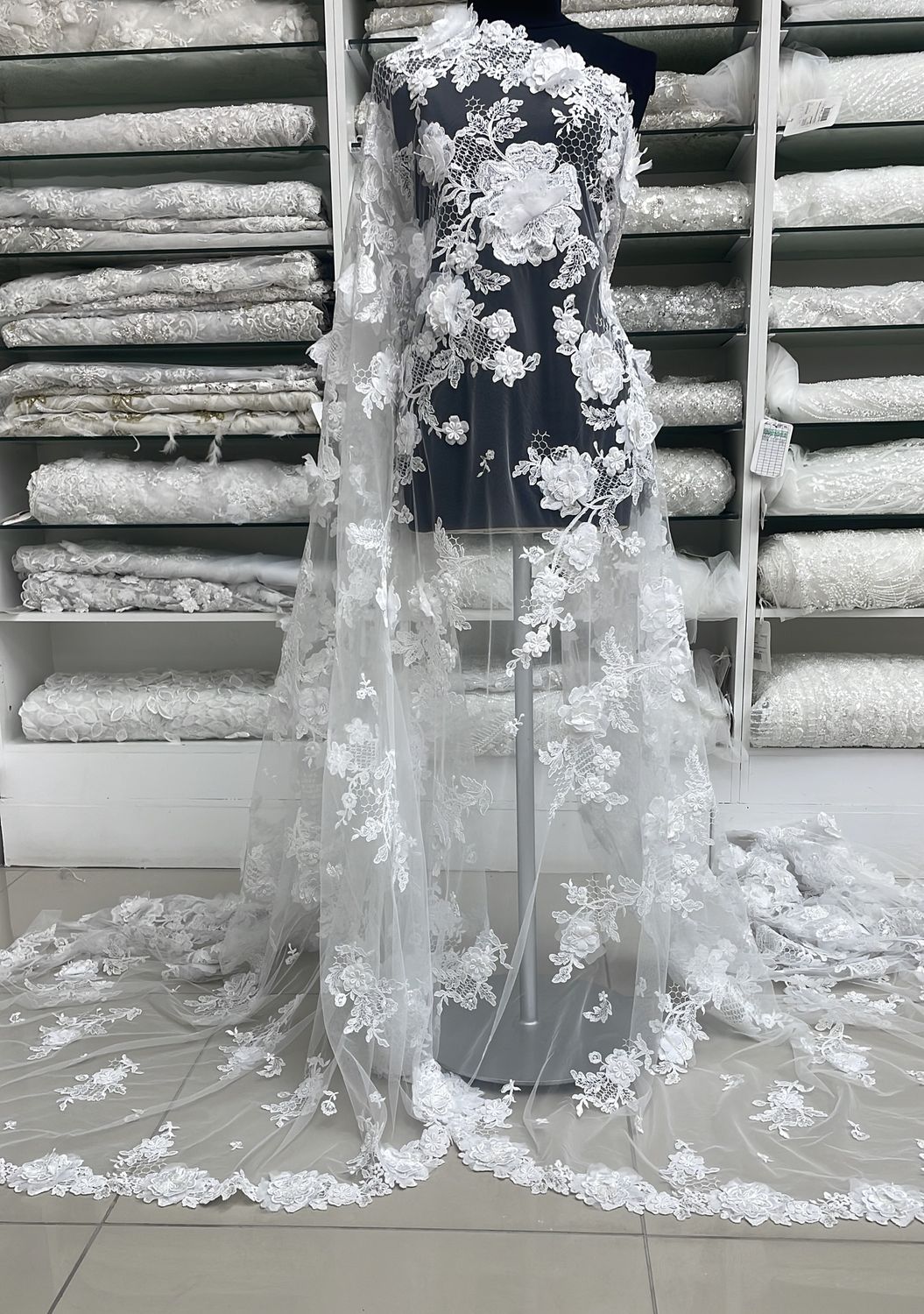 Wedding Dress Fabric [ TUEB-WT-5037 ] TULLE EMB BEADED-137-WHITE per Meter