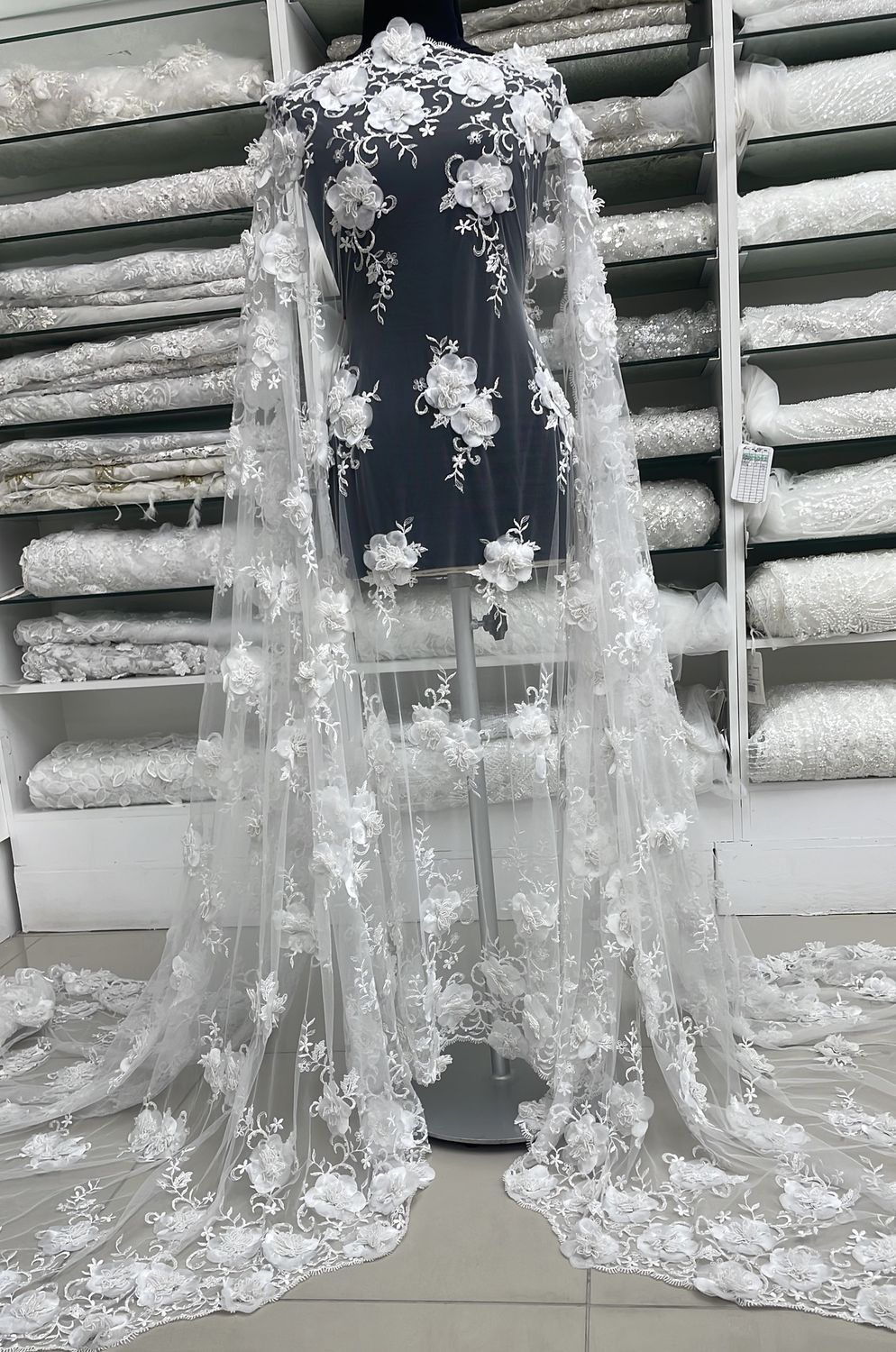Wedding Dress Fabric [ TUEB-ROR-7325-3 ] Tulle Emb Beaded - 137W-White per Meter