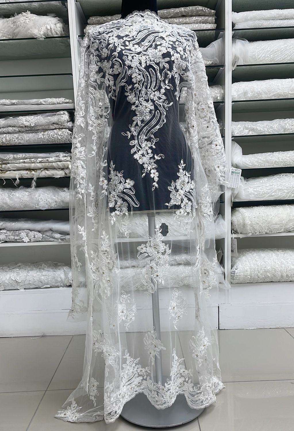 Wedding Dress Fabric [ TUEB-ROR11353-1 ] Tulle Emb Beaded - 137W-White per Meter