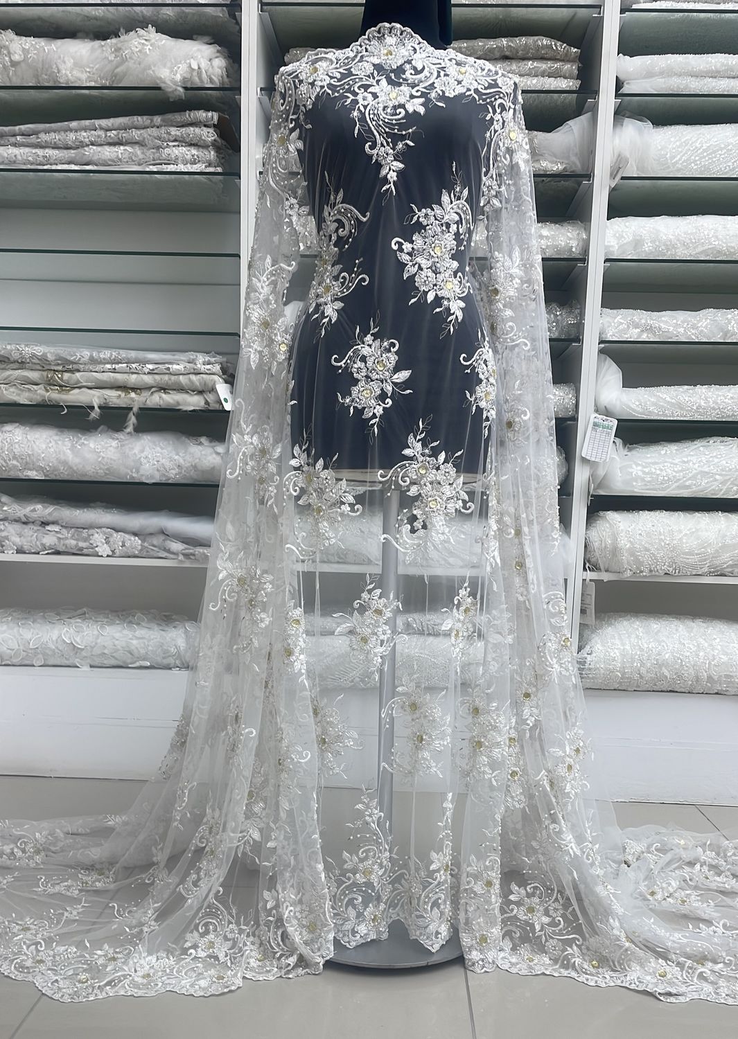 Wedding Dress Fabric [ TUEB-ROR11329-1 ] Tulle Emb Beaded - 137W-White/Silver per Meter