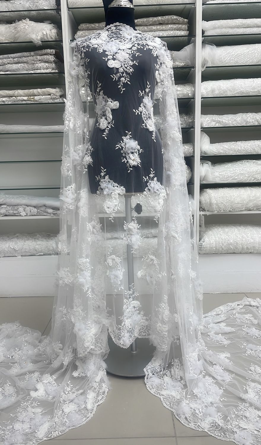 Wedding Dress Fabric [ TUB-ROR10523-1 ] Tulle Beaded 137 - White per Meter