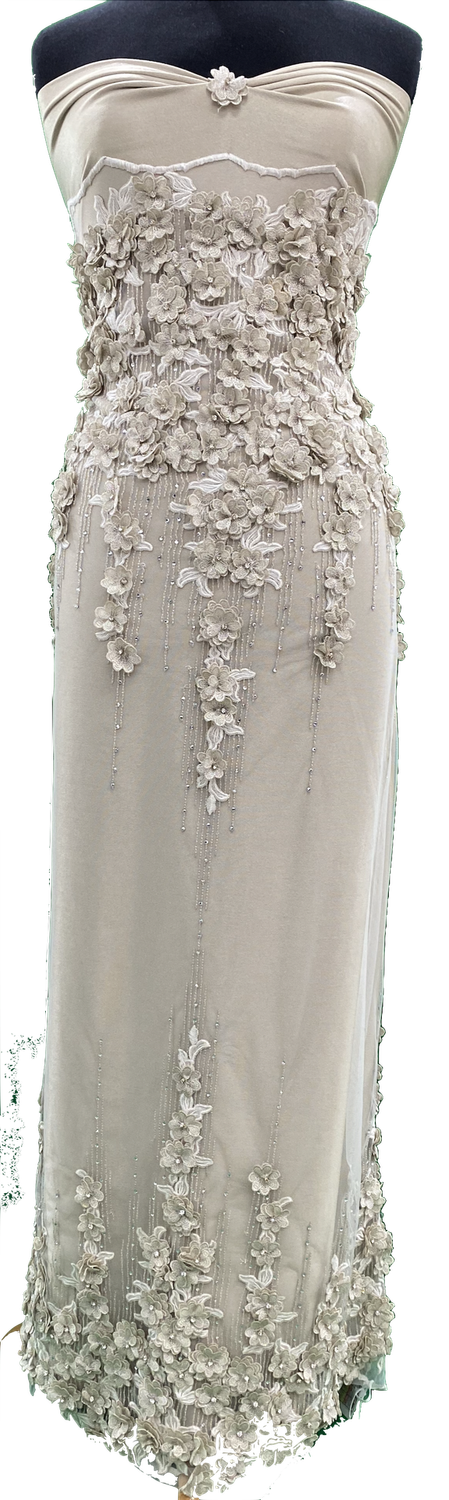 Wedding Dress Fabric Tulle Embroidered Applique Stone/137cm/5g/Platinum per Meter