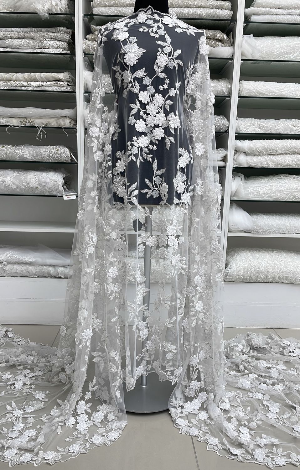 Wedding Dress Fabric [ TEBA-BZ-7550-1 ] Tulle EmbBead Applique-137-WHITE per Meter