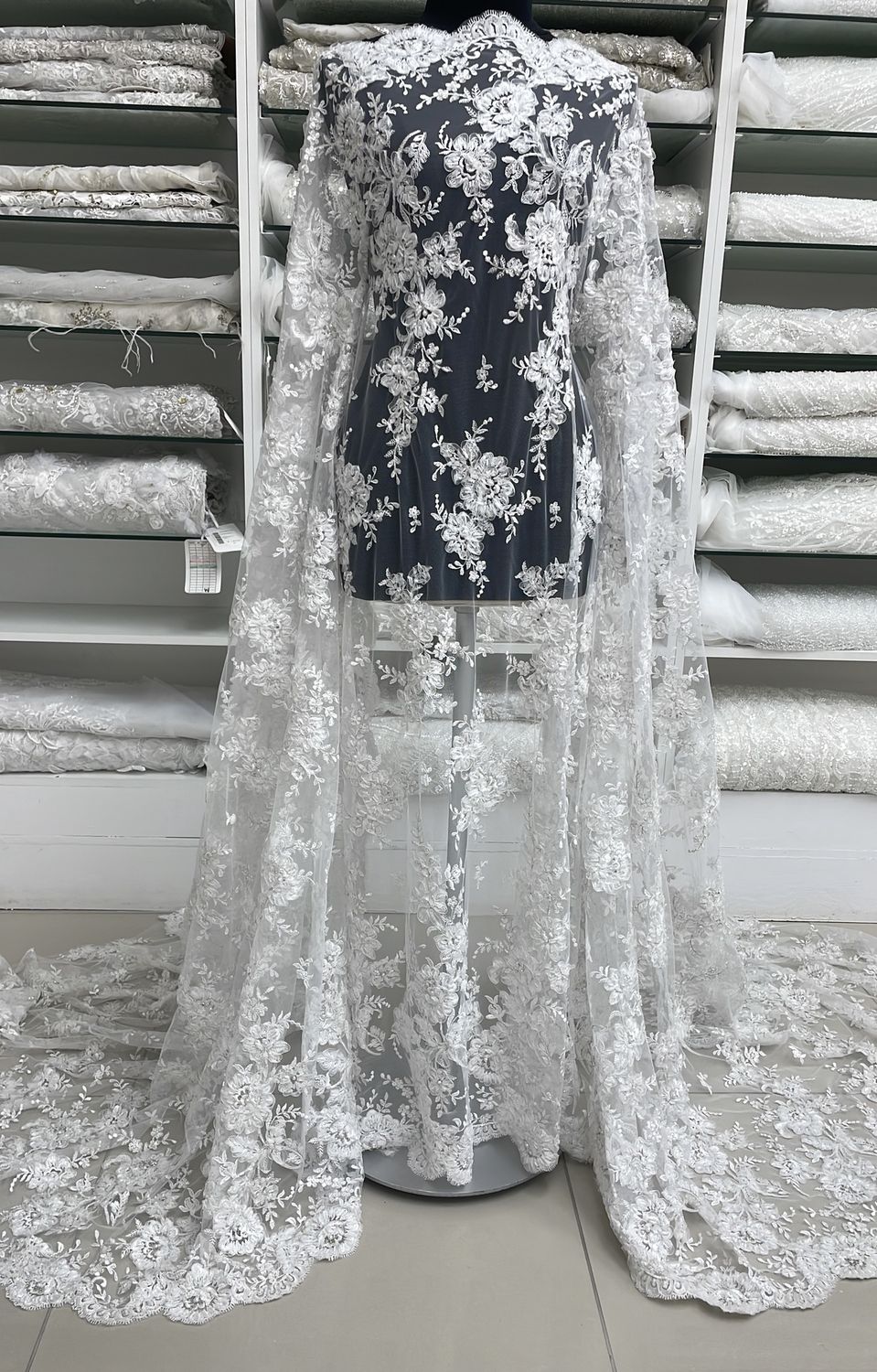 Wedding Dress Fabric [ TUEB-WT-6396-01 ] TulleEmbBeaded132-White per Meter