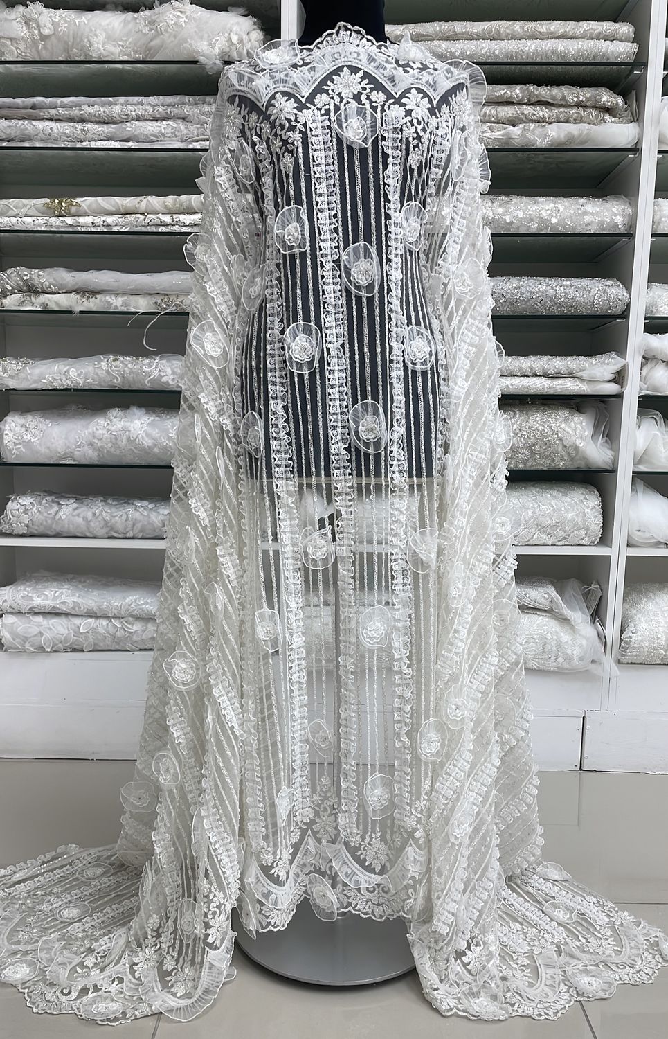 Wedding Dress Fabric [ TUEB-WT-M4200-3 ] Tulle Emb Beaded - 135W -Ivory per Meter