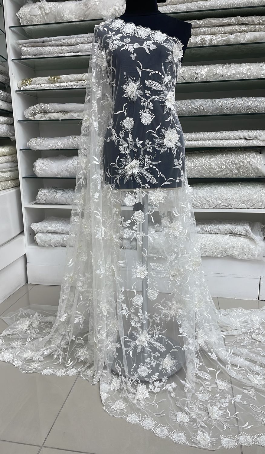 Wedding Dress Fabric [ TEBA-WL-103106 ] TulleDoubleBorderBeadAppli-137cm-IVORY per Meter