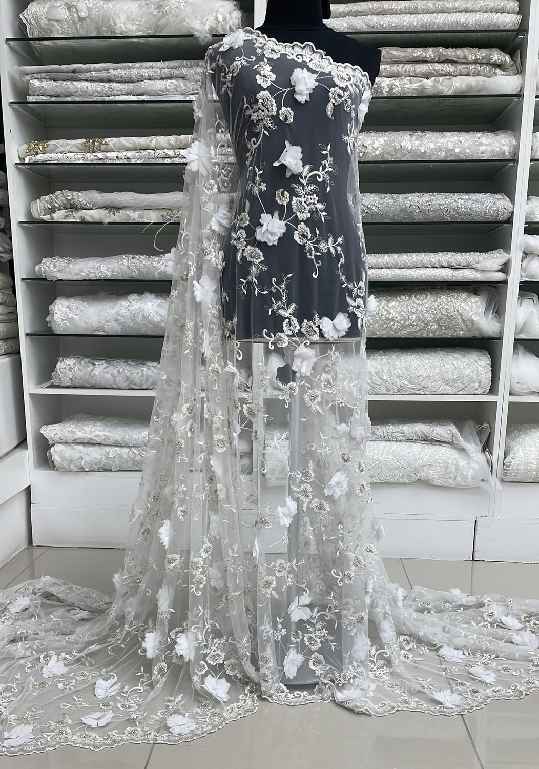 Wedding Dress Fabric [ TUB-ROR10706-2 ] Tulle Beaded 137 - White Silver per Meter
