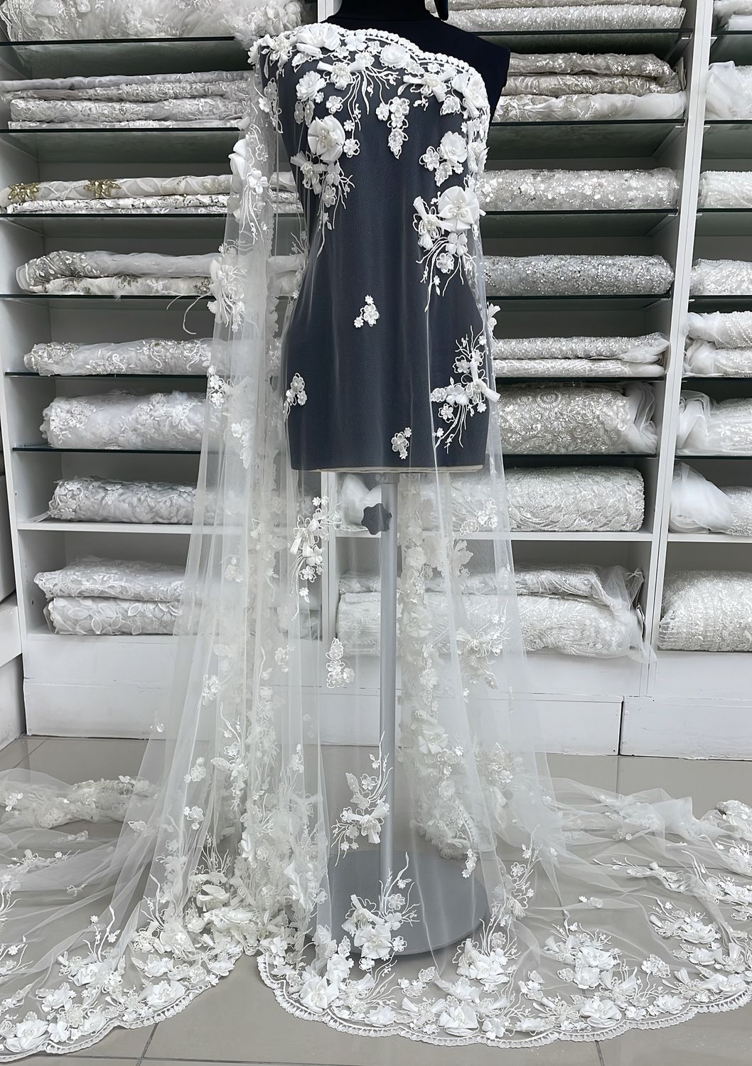 Wedding Dress Fabric [ TEBA-ML-2041-IV ] Tulle EmbBeadApplique137cm-IVORY per Meter