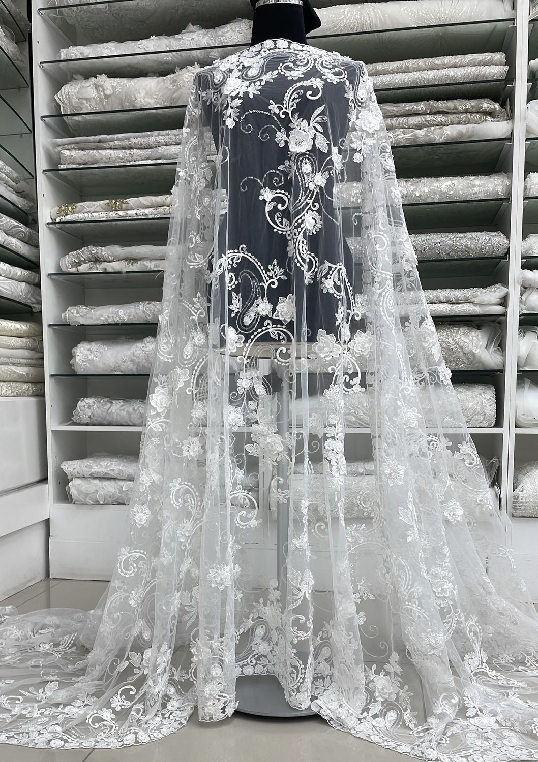 Wedding Dress Fabric [ 23470 ] TUEBA-Tulle Emb Beaded Applique-132-White-01 per Meter