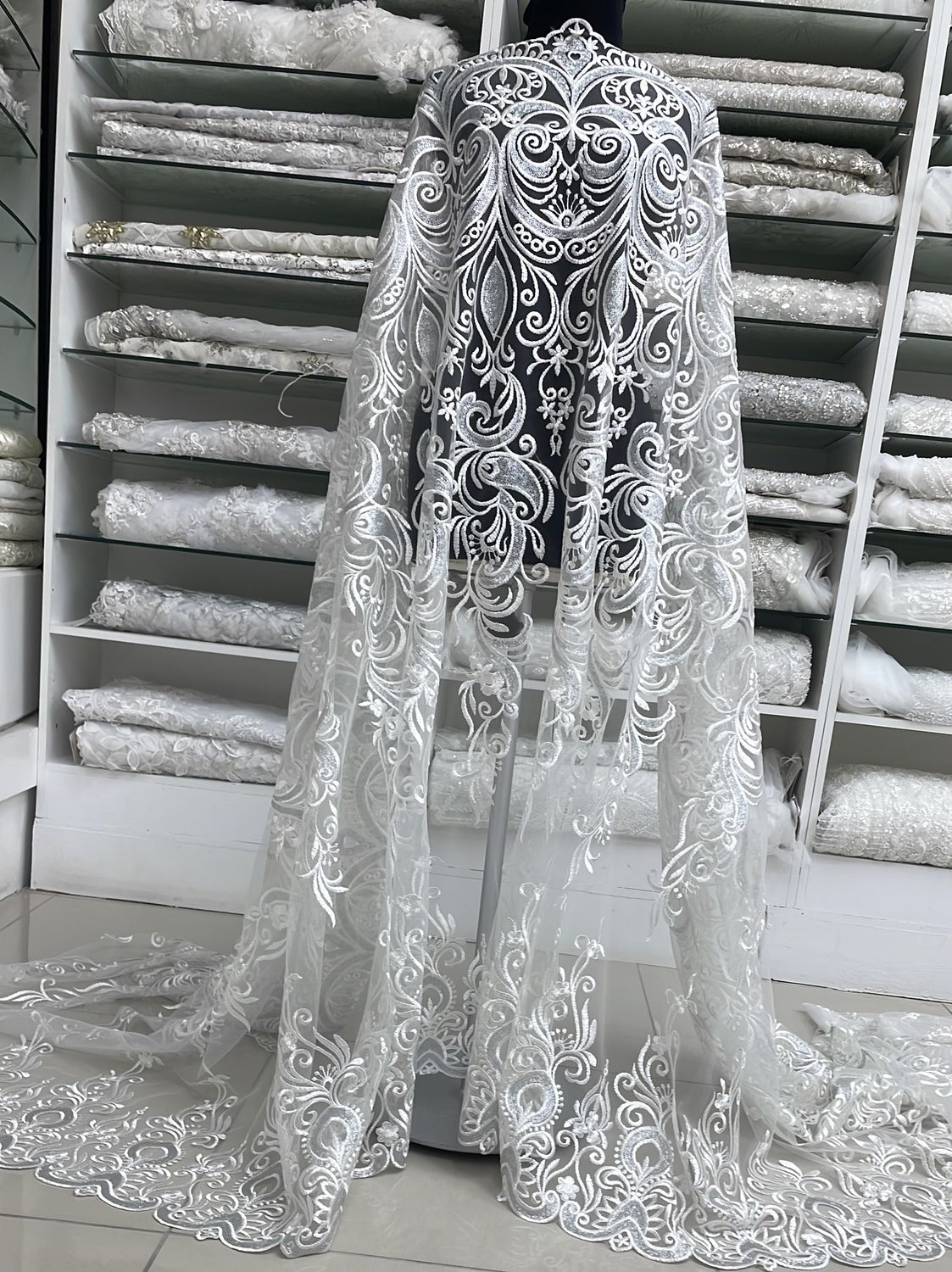 Wedding Dress Fabric Bridal Lace [ 14168 ] Tulle Embroidered Metalic/137cm/5g/O White per Meter