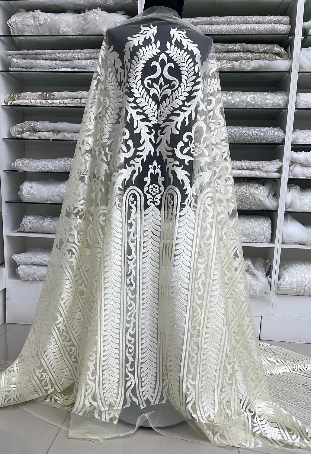 Wedding Dress Fabric [ TUE-CA-0411 ] TulleEmb137cm-IVORY per Meter