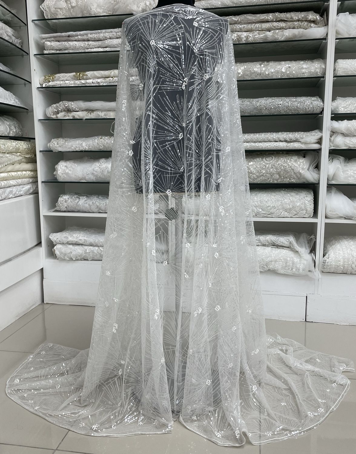 Sequins Wedding Dress Fabric [ 19523 ] Tulle Embroidered Sequin/137cm/5g/IVORY per Meter