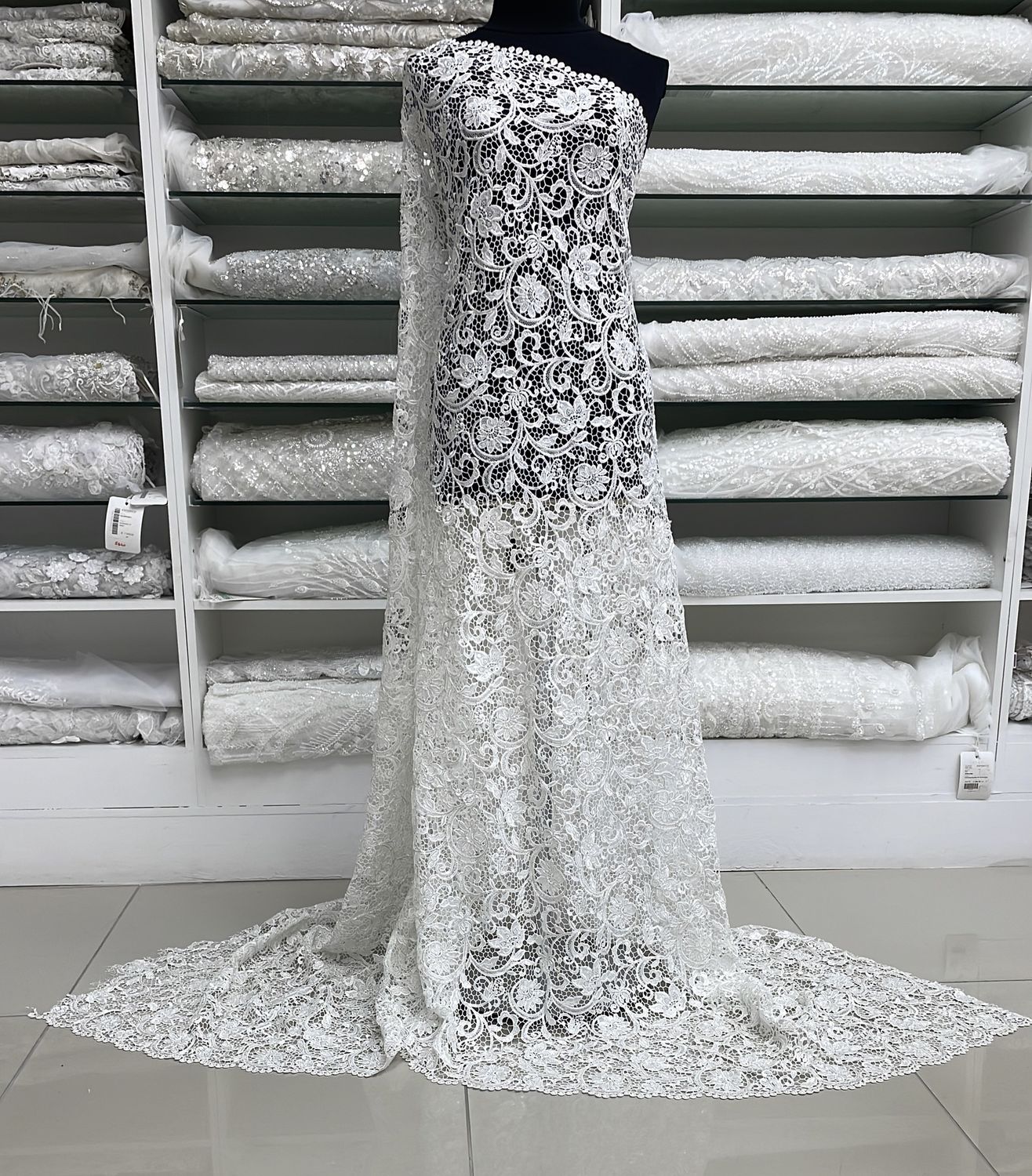 Wedding Dress Fabric [ 23305 ] Lace Chemical Silver Cord Beaded-137-IVORY per Meter
