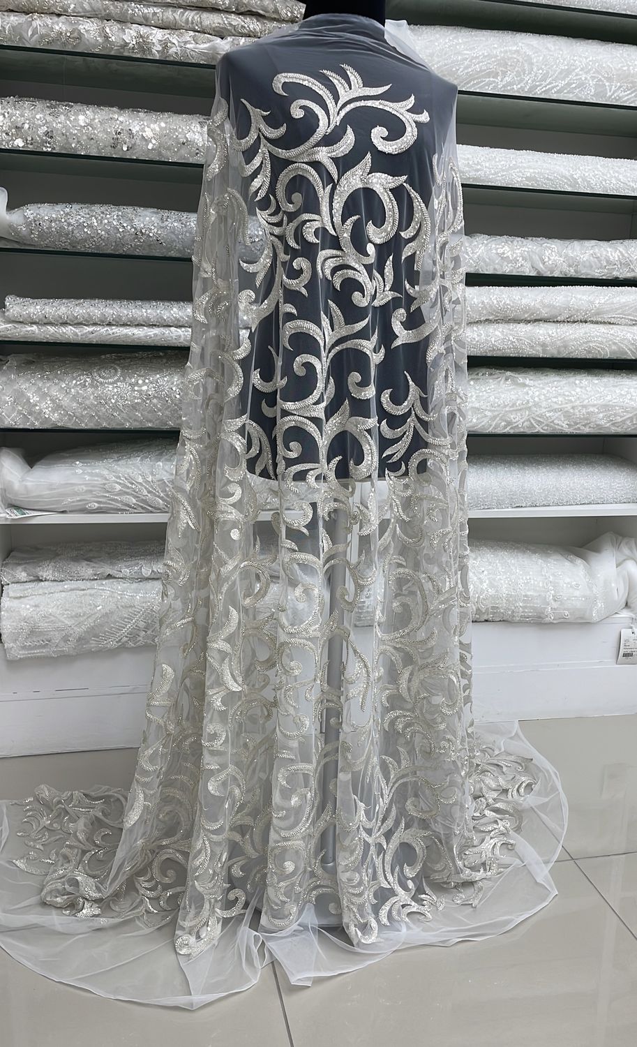 Wedding Dress Fabric [ 23280 ] Tulle Embroidered Beaded Metallic-137-IVORY per Meter