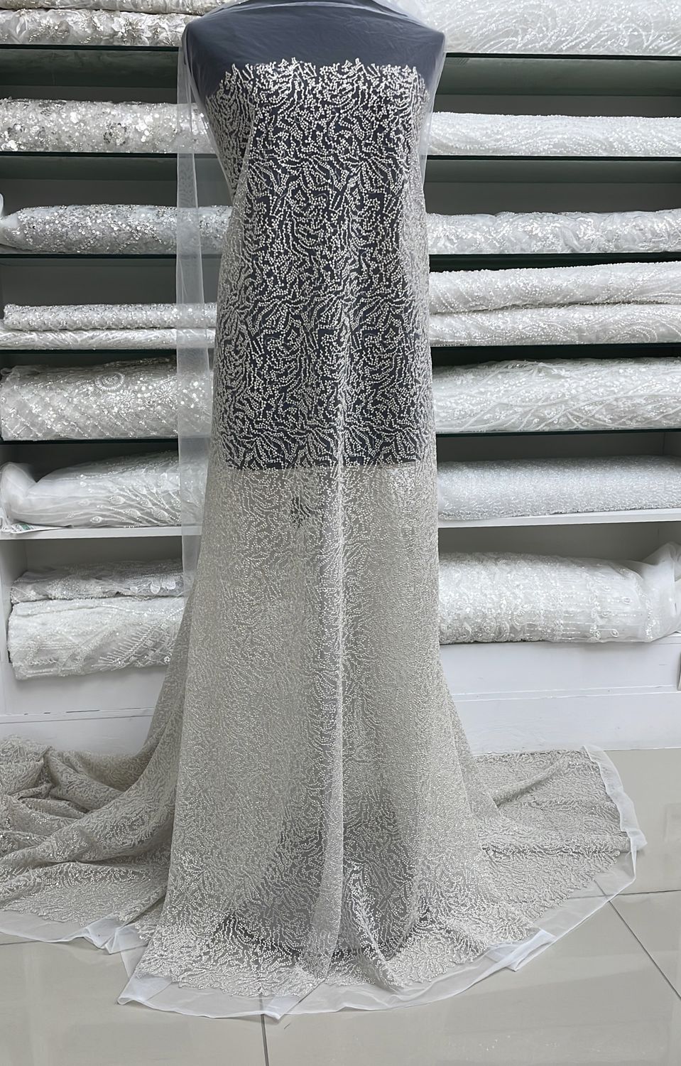 Wedding Dress Fabric [ 23293 ] Tulle Embroidered-137- WHITE per Meter