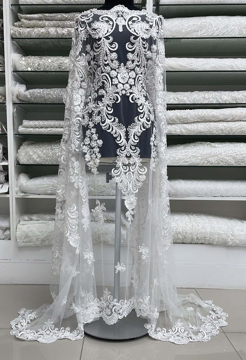 Wedding Dress Fabric [ TEB-ML-2008-W ] Tulle EmbBeadPearls137cm-WHITE per Meter