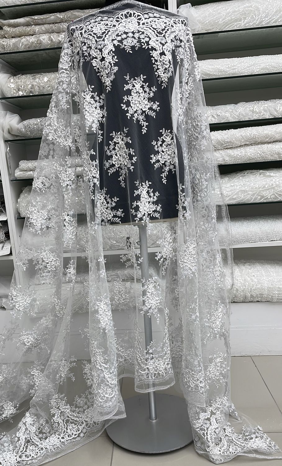Wedding Dress Fabric [ TUEMC-RA-1158-4 ] Tulle Emb Met Cord-114-O White Silver per Meter