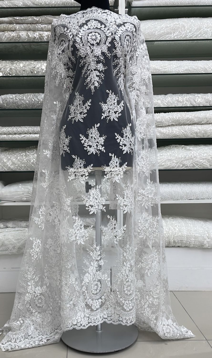 Wedding Dress Fabric [ TEC-SH-63345-1 ] TulleEmbCord137cm-SILVER per Meter