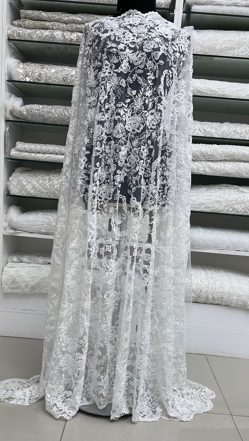 Wedding Dress Fabric [ 24580 ] TulleEmbBead-126618-137-07-Ivory per Meter