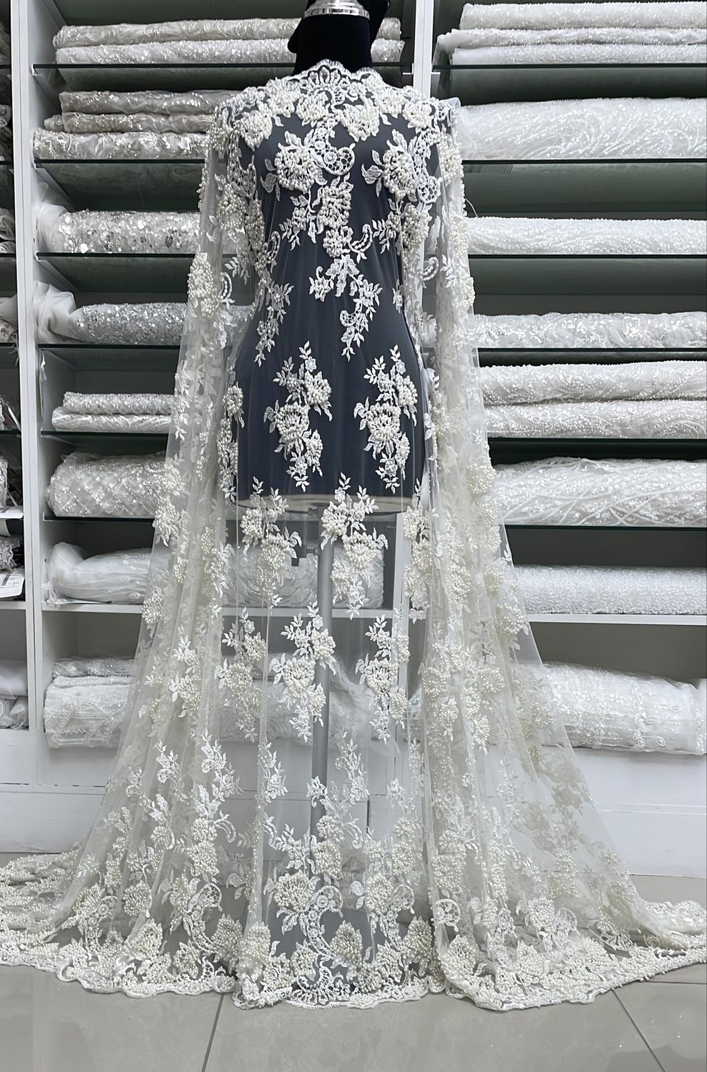 Wedding Dress Fabric [ TEB-ES-5885-I ] TulleEmbBeadCordDoub Border 137cm-Ivory per Meter