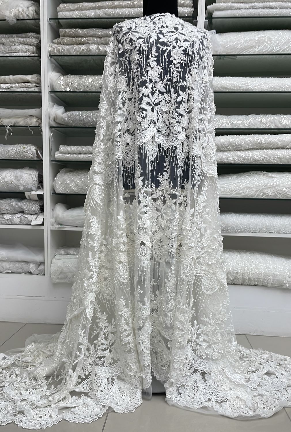 Wedding Dress Fabric [ 16398 ] Tulle Embroidered Applique Beaded/137cm/5g/IVORY per Meter