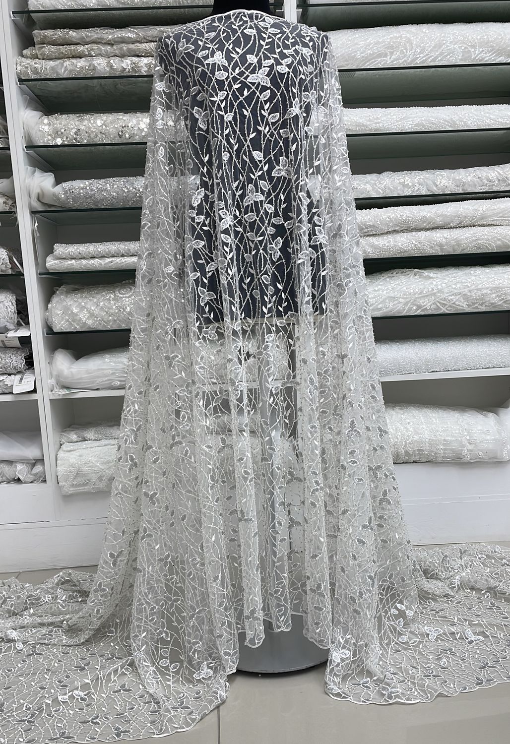 Wedding Dress Fabric [ 21412 ] Tulle Embroidered Beaded/125/5g/White per Meter