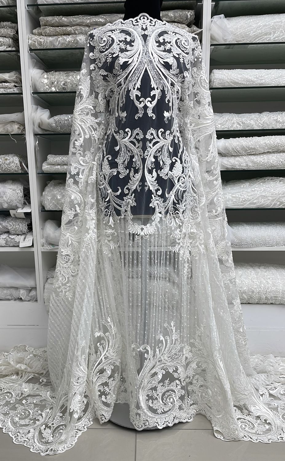 Wedding Dress Fabric [ 21255 ] Tulle Embroidered Beaded Corded/137cm/5g/IVORY per Meter